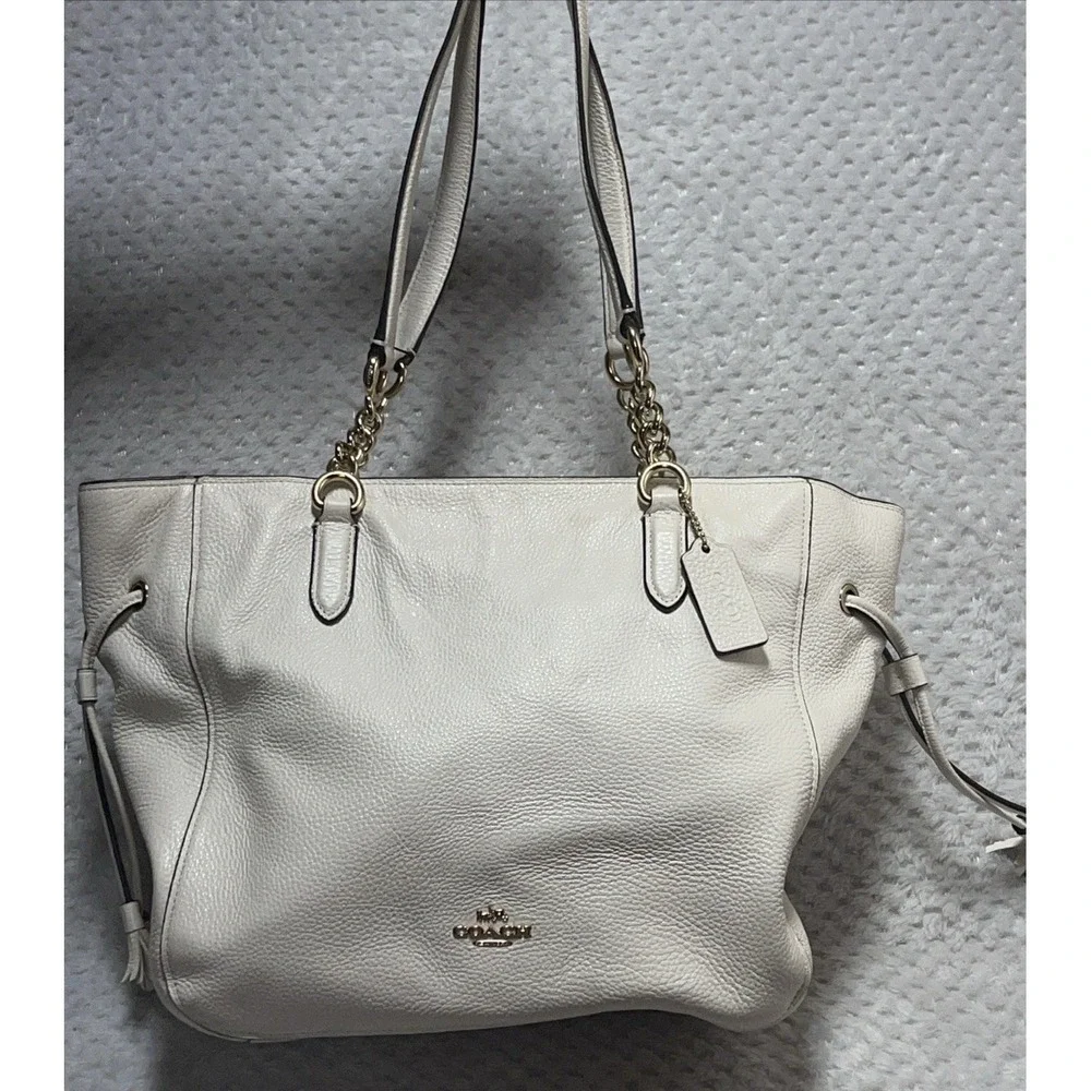 Coach White Leather Shoulder Tote with Gold Hardware